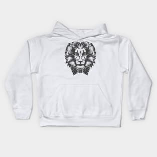 Lion Head with round glasses and bow tie Kids Hoodie